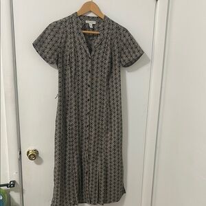 Patterned Black and White Button-Up Dress